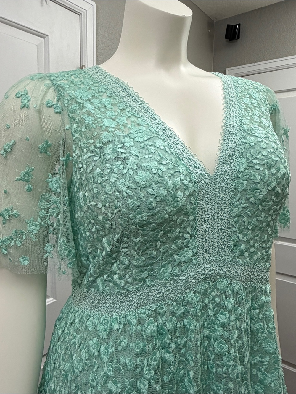 Needle & Thread Mint Green/Aqua Embroidered Lace Maxi Dress - Size 16 NWT - Picture 2 of 11